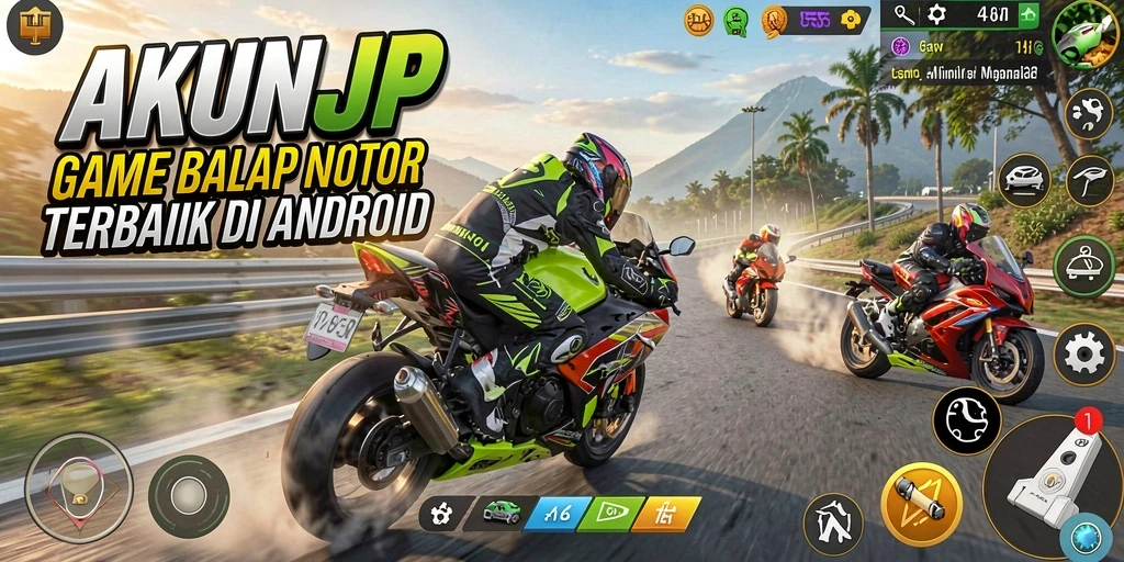 Tampilan gameplay seru dalam balapan motor di AKUNJP.