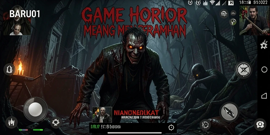 Screenshot menunjukkan momen menegangkan dalam BARU01 saat menjelajahi tempat angker.