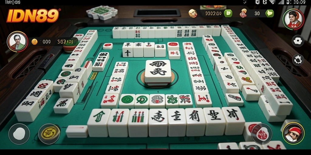 Screenshot gameplay utama IDN89 yang menggambarkan strategi Mahjong.