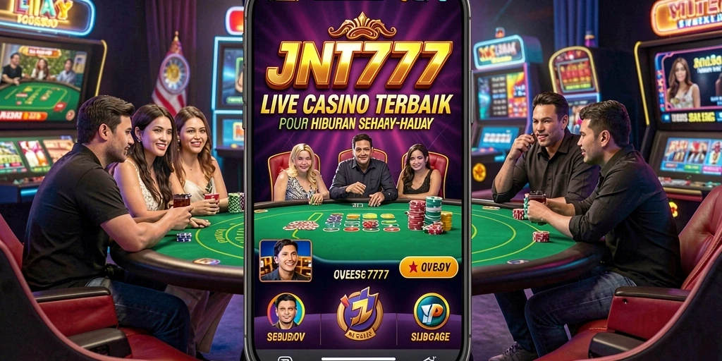 Screenshot game JNT777 menampilkan dealer yang profesional dan suasana kasino langsung.