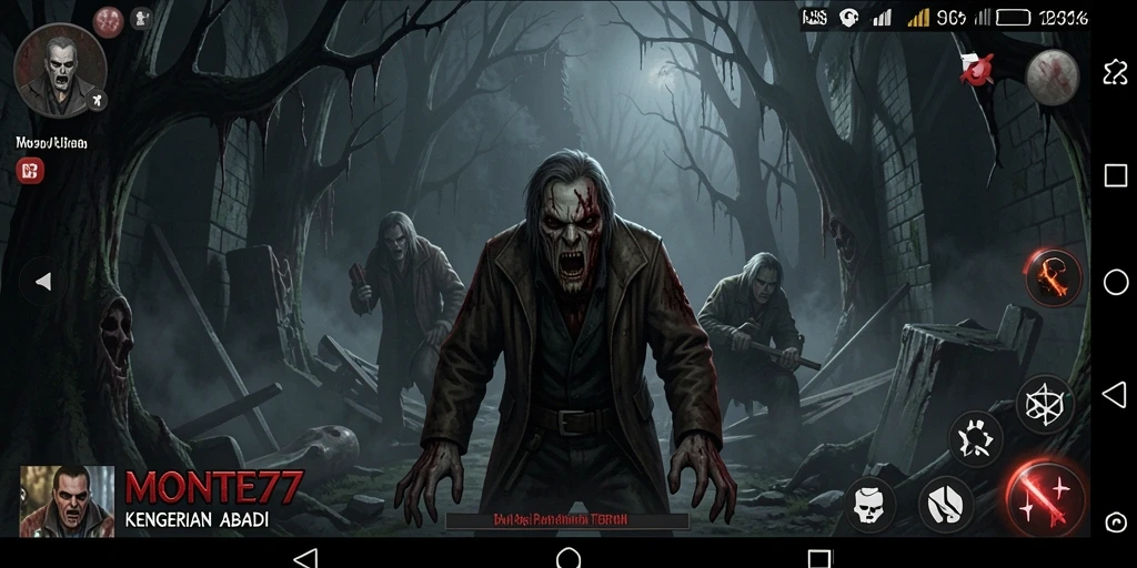Tampilan gameplay penuh ketegangan di dunia horror MONTE77.