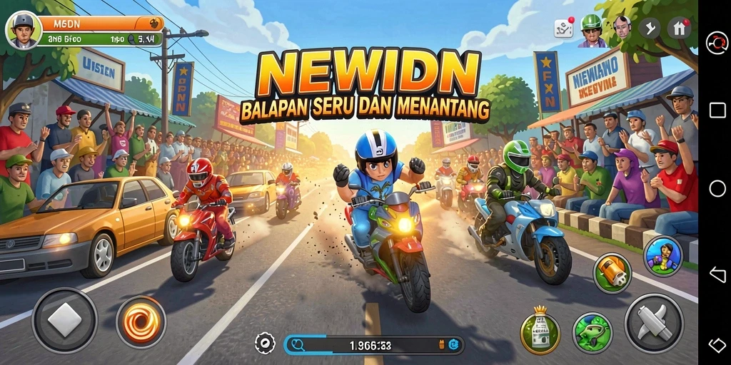 Tampilan menakjubkan dari gameplay balapan NEWIDN yang penuh aksi.