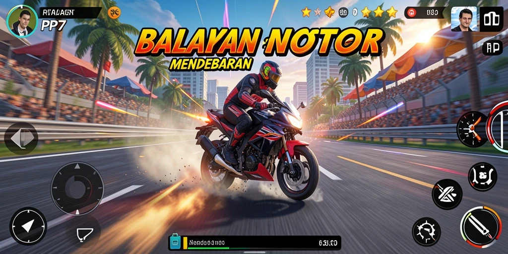 Tangkapan layar PP7 menampilkan aksi balapan motor yang seru.