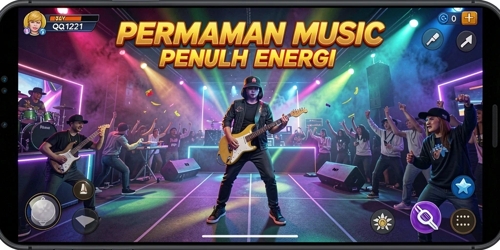 Screenshot gameplay QQ1221 menunjukkan momen seru bermain musik.