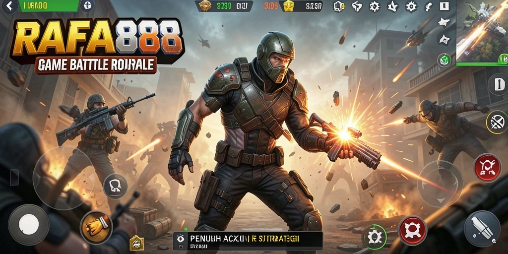 Screenshot gameplay RAFA88 menampilkan aksi pertarungan Battle Royale yang seru.