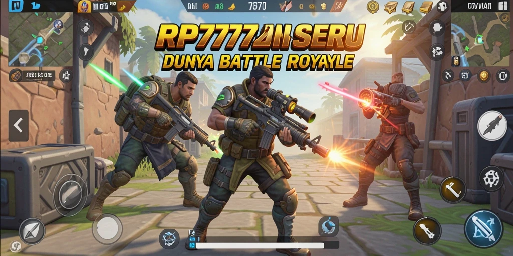 Screenshot gameplay RP777 menampilkan aksi mendebarkan dalam arena Battle Royale.