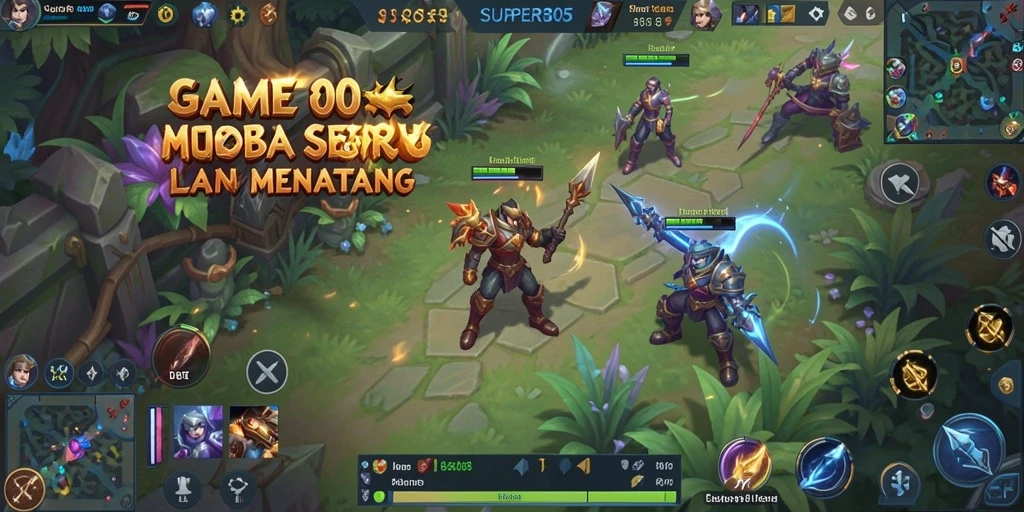Screenshot gameplay SUPER805 menampilkan pertarungan seru di arena MOBA.